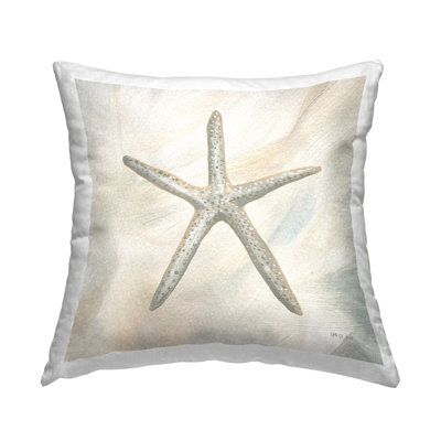 Minimal Beige Starfish Decorative Printed Throw Pillow Design by Yvette St. Amant