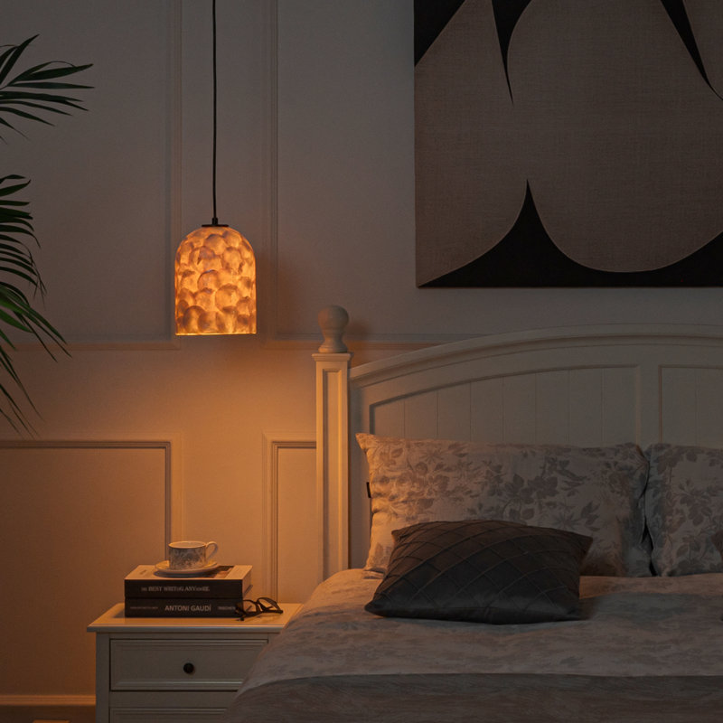 1-light 7'' Modern Farmhouse Natural Capiz Seashell Single Pendant Light Coastal Cylinder Hanging Light For Kitchen And Dining Room				