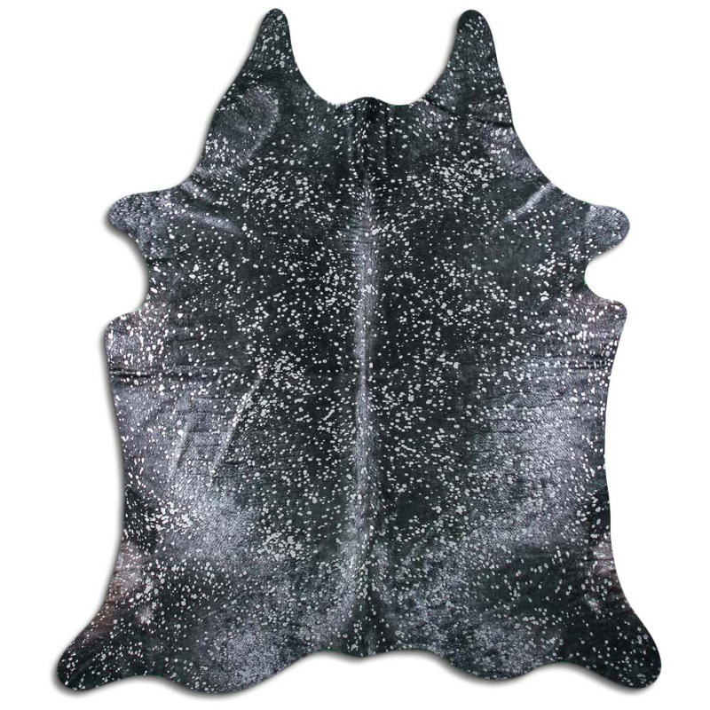 Tapis vache à la main argent/noir tissé à la main premium Parise