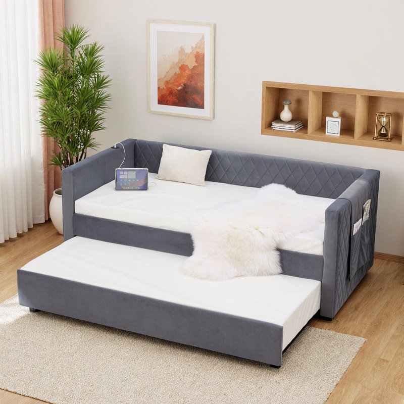 Lit de jour en velours Emerald, Grey