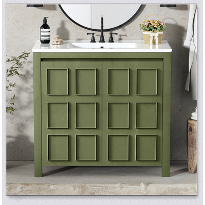 Organisateur de meuble-lavabo 36 po avec lavabo en céramique, solution de rangement élégante pour les salles de bain modernes