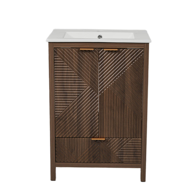 Meuble-lavabo 24 po avec lavabo en céramique, Brun