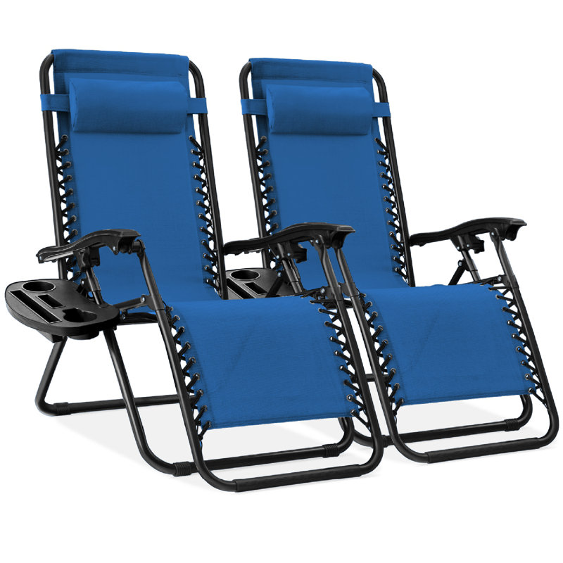  Set Of 2 Zero Gravity Lounge Chair Recliners For Patio, Pool W/ Cup Holder Tray - Bubblegum Pink, Black, Bubblegum Pink
