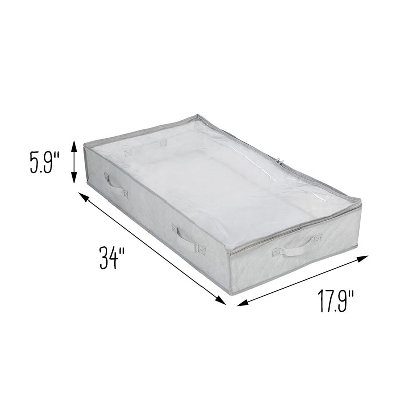 3-Pack Under Bed Fabric Storage Container Bags For Clothes & Blankets With Window And Handles, 34 X 17.9 X 5.9 Inches, Grey