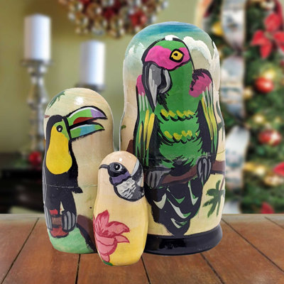 3 Piece Parrot Matreshka Nesting Doll Set