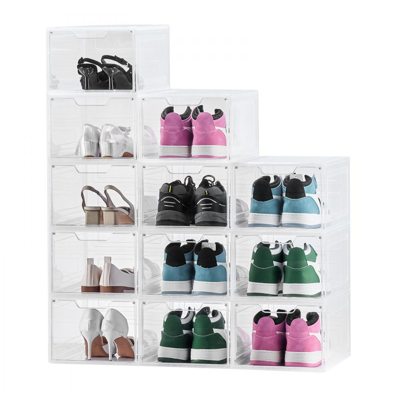 Boîtes de rangement pour chaussures Boîtes à chaussures empilables US taille 13 blanc transparent