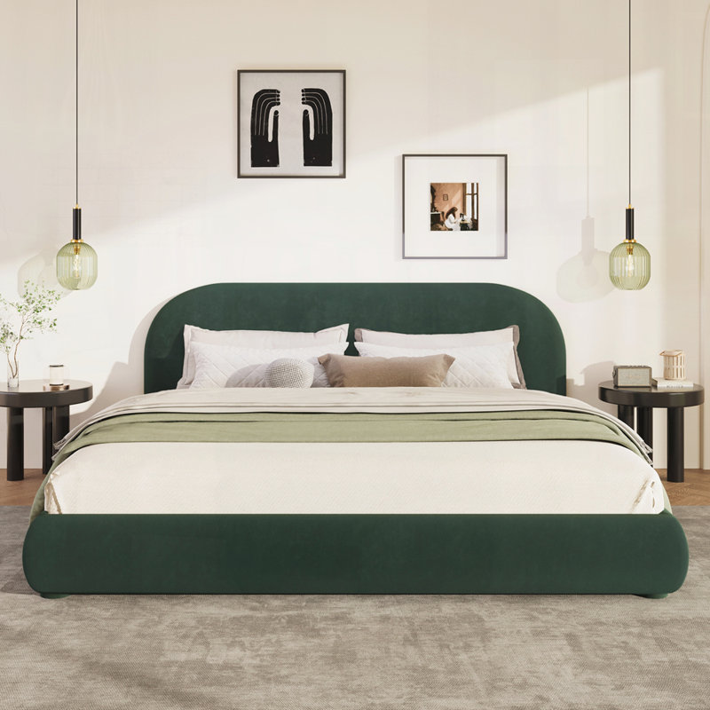 Lit tapissier moderne avec tête de lit, Très grand, Vert