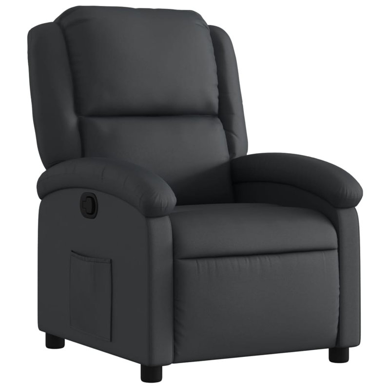 Budhram Recliner, Manual, Black Genuine Leather