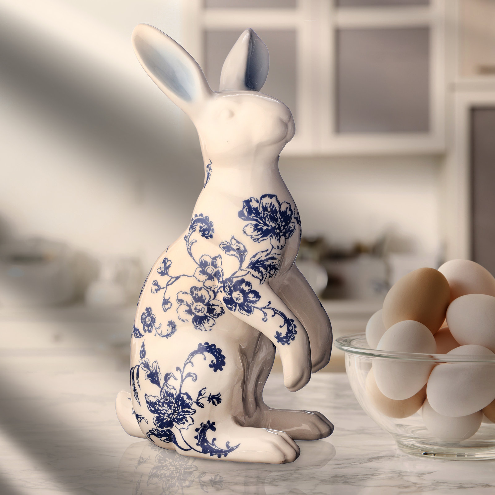 Toile Bunny Ceramic Sculpture, Blue
