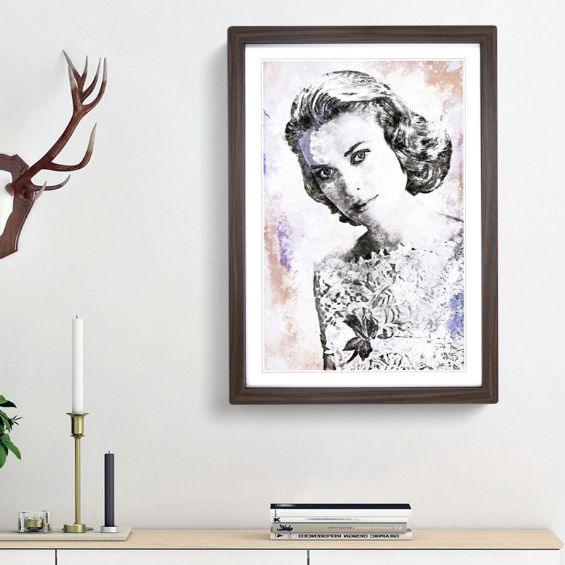 Miss Grace Kelly - Picture Frame Painting Print, 48cm H x 36cm W x 2cm D, Walnut Framed