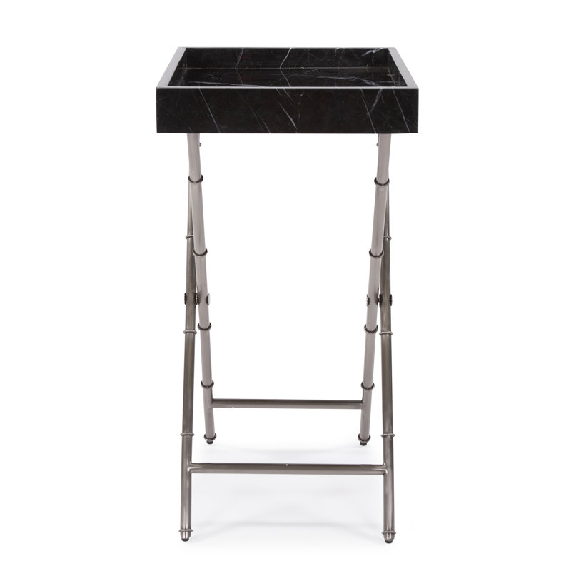Arnlaugur Black Marble Tray Top End Table with Titanium Base