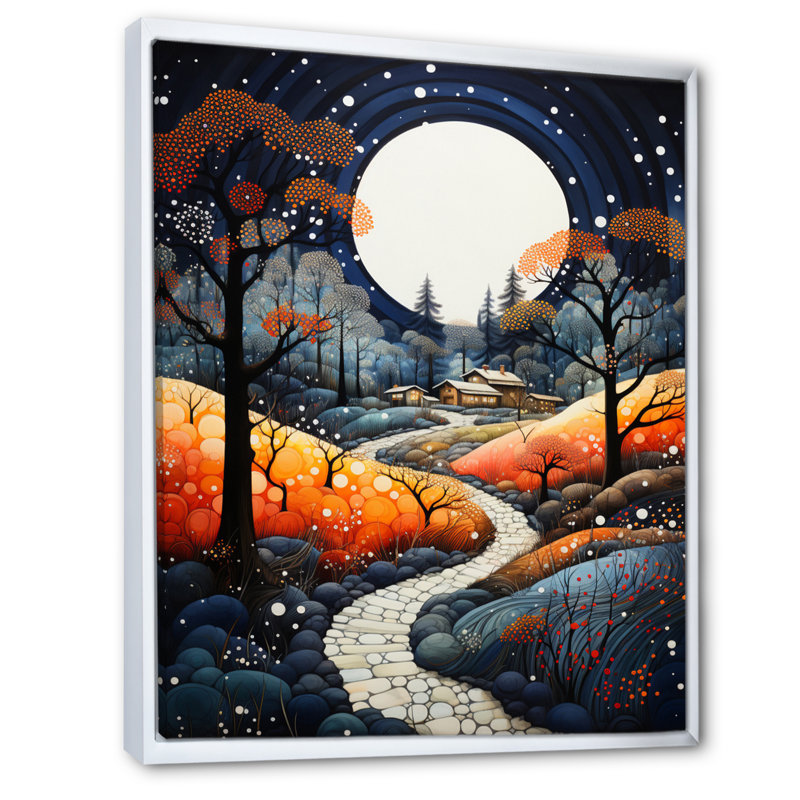 Motif campagnard pointillisme III, H 20 po x l 12 po x P 1 po, Cadre flottant blanc