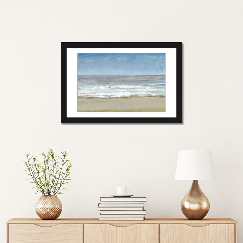 « beach marching day i », reproduction sur toile, Papier d'art encadré noir, Blanc, H 24 po x l 32 po x P 1 po