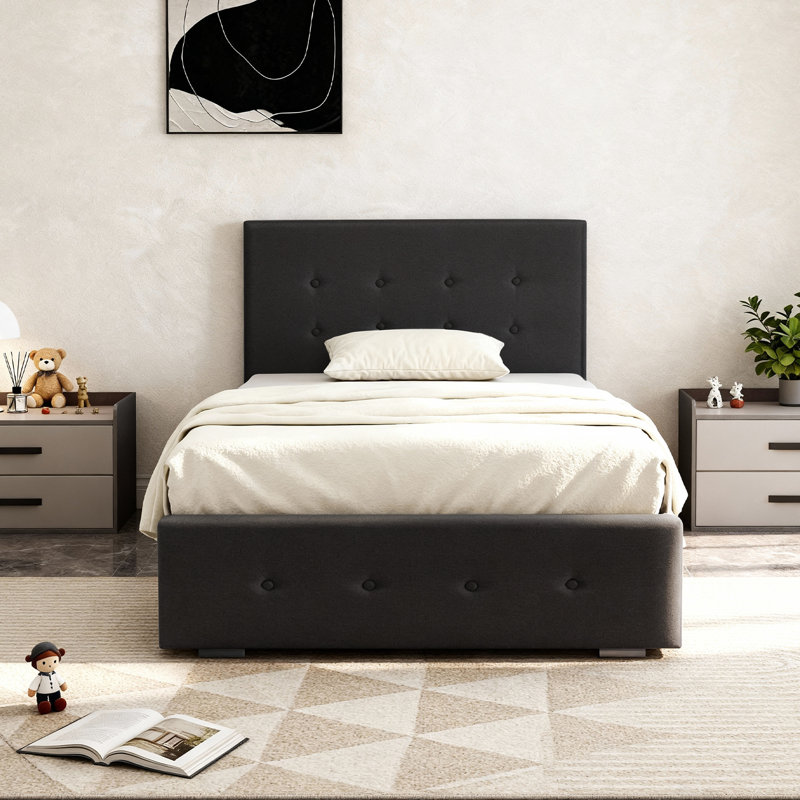Delvin Upholstered Ottoman Storage Bed, Black, Single (3')