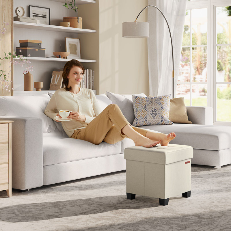 Storage Ottoman, Small Ottoman Foot Rest With Legs, 15 X 15 X 15.7 Inches Foot Stool, Ottoman With Storage, Load Up To 660 Lb, For Living Room, Bedroom, Dorm