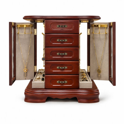 Armoire à bijoux de table traditionnelle avec 5 tiroirs et double face