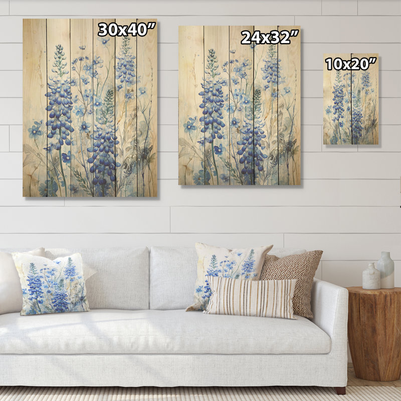 Magical Blue Bonnets Meadows - Blue Bonnets, art mural sur bois de pin naturel, H 32 po x l 24 po