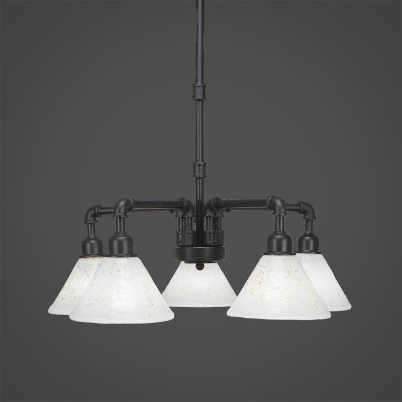Lustre 5 lumières Eilif Vintage à finition granit foncé avec verre doré 7 ", Granite noir
