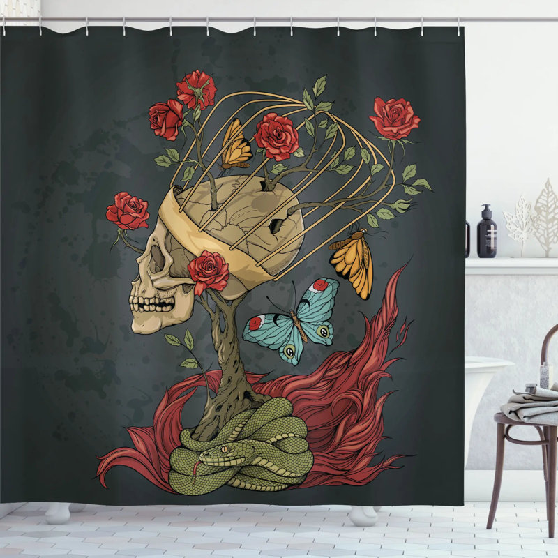 Skull Shower Curtain Set + Hooks, 84" H x 69" W