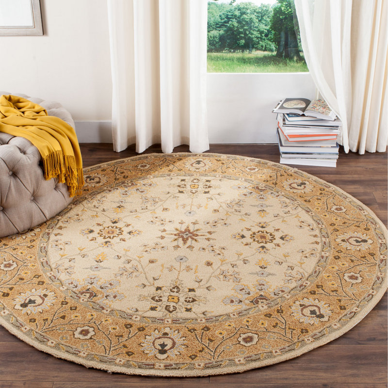 Tapis oriental ivoire / beige Amitola, Rond 6 pi