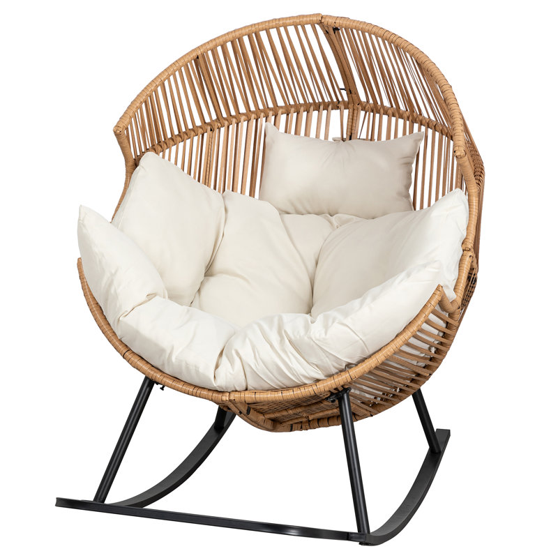 Fauteuil à bascule d'extérieur avec coussin Calcedonio, Beige / Naturel