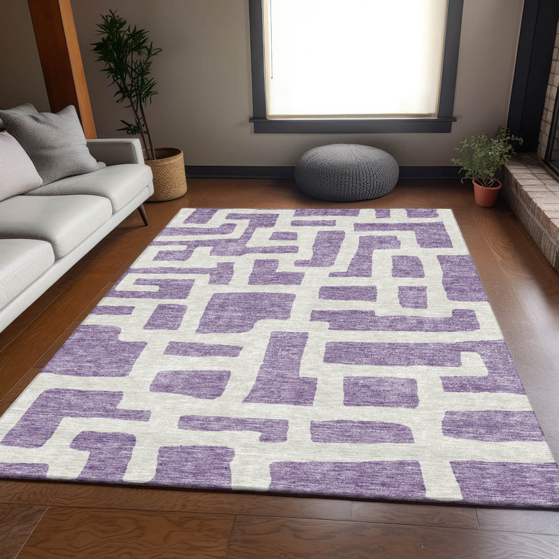Tapis mauve de qualité supérieure lavable à la machine Prisco, Rectangle 2 pi 6 po x 3 pi 10 po
