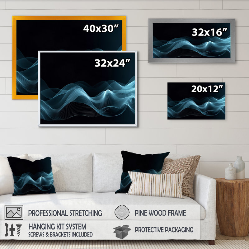 «Blue Black Contemplative Abstraction II», reproduction sur toile, H 30 po x l 40 po x P 1,5 po, Cadre flottant doré