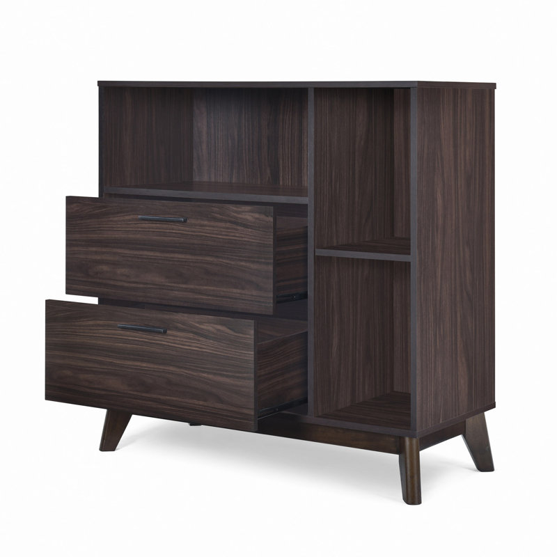 Armoire de rangement de style Mid-Century en faux bois, hauteur de 37,85 po, tiroir spacieux et rangement chic, haut, avec poignées à tablettes