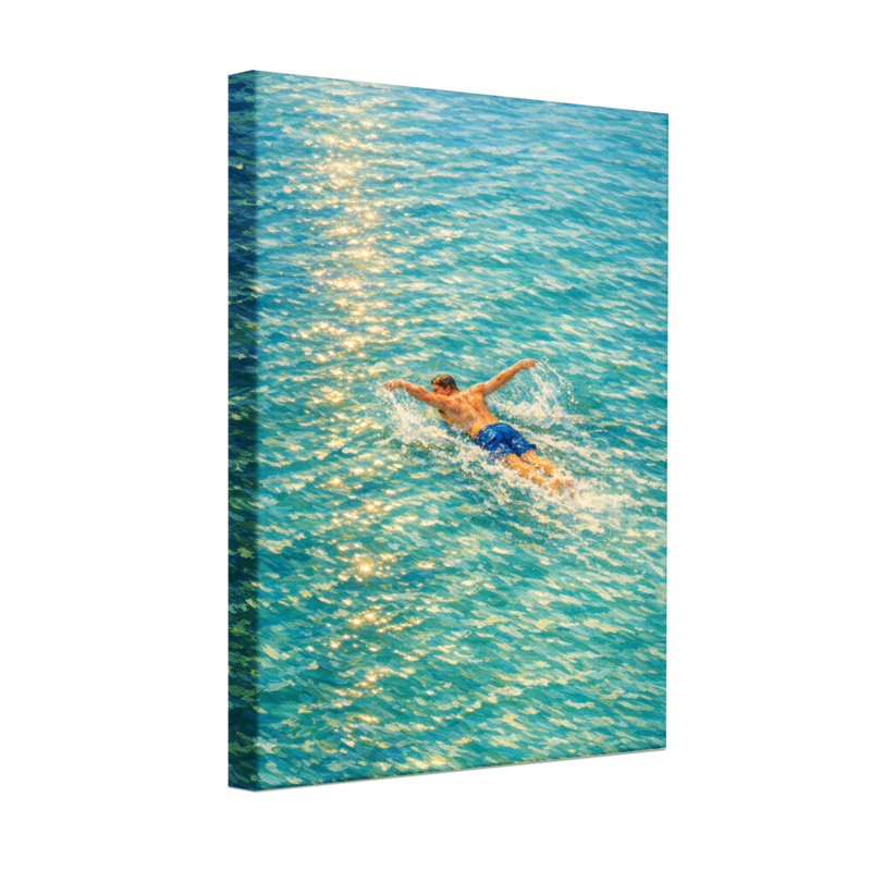 Scénario et paysages urbains nageant dans l'eau bleue claire, H 40 po x l 28 po