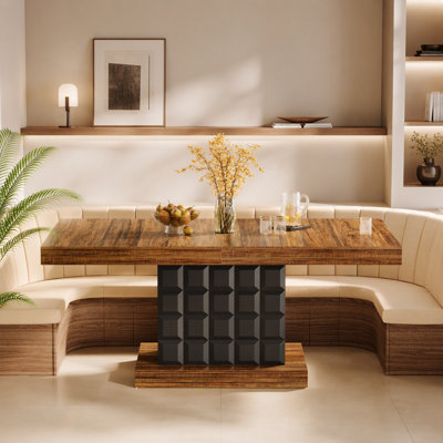 63" Dining Table, Rectangular Kitchen Table with Geometric Relief for 4-6