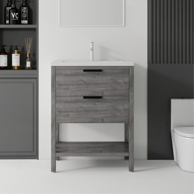 Meuble-lavabo autoportant de 24 po avec lavabo, tiroir à fermeture en douceur, évier en céramique et contreplaqué