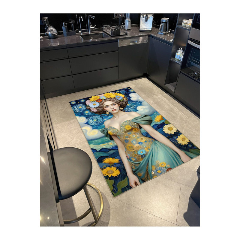 Tapis décoratif coloré à motif floral lavable à la machine, Tapis de couloir 3 pi 3 po x 9 pi 10 po