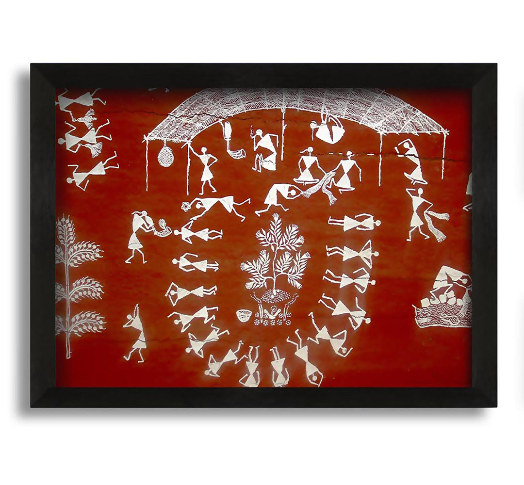 Gerahmtes Leinwandbild Aboriginal Warli Mahabharata