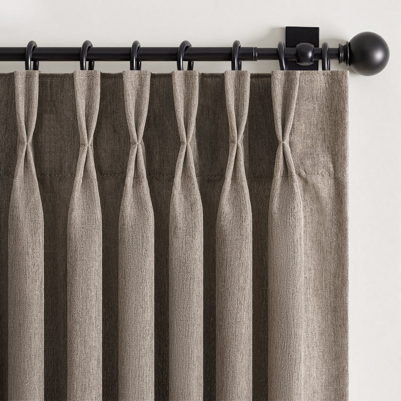 Rideau à plis pincés, rideau semi-diaphane avec crochets et anneaux, Taupe, L 40 po x L 108 po