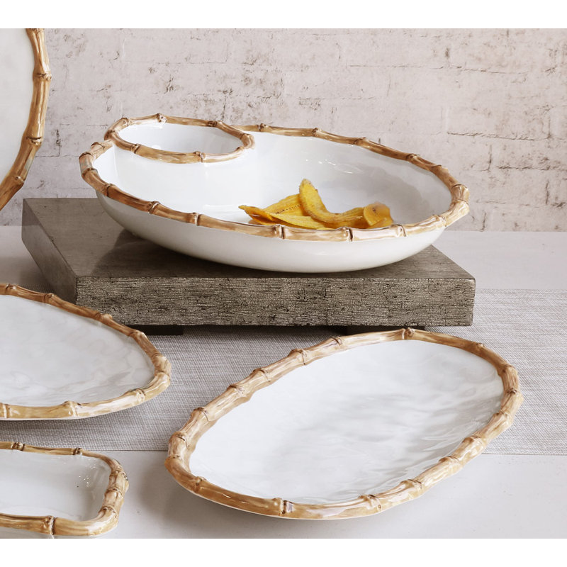 Vida Melamine Platter, 1.5" H x 18" L x 8" W, White/Natural