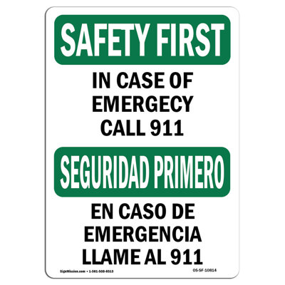 Osha Safety First Sign - En cas d'urgence - 911