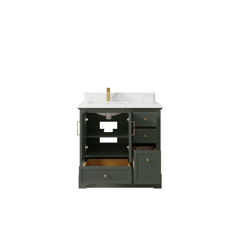 Meuble-lavabo simple 36 po avec plateau en quartz Alys, Calacatta Laza