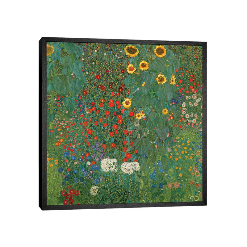 Farm Garden With Sunflowers, 1905-06 by Gustav Klimt - Wrapped Canvas Painting, Black Framed, 93.98 cm H x 93.98 cm W