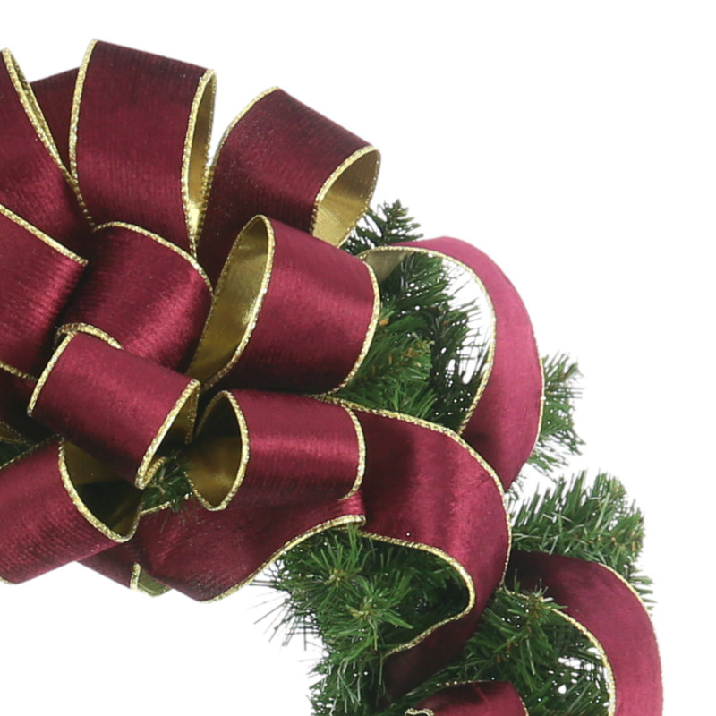 Couronne à feuilles persistantes Jeyli, H 22 po x l 22 po x P 9 po, Vert/Bourgogne