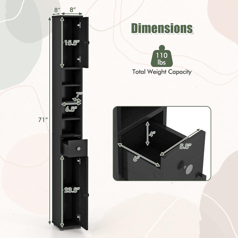 71”Tall Narrow Storage Cabinet, Dark