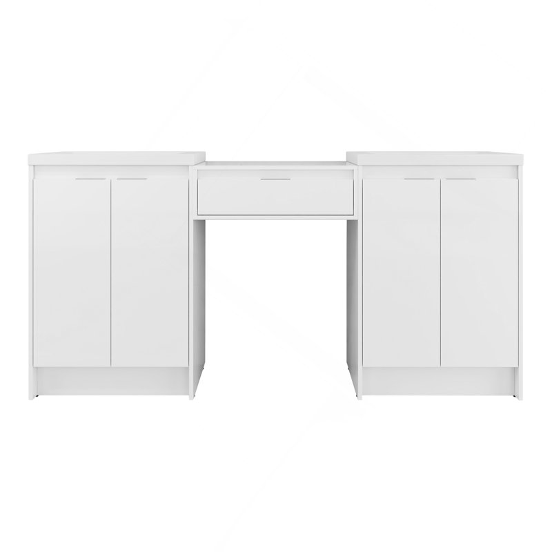 Freestanding Bathroom Vanity With Sink, and 1-Side Cabinet, Soft Closing Doors and Drawer, Glossy White, Plywood ( KD-Packing )