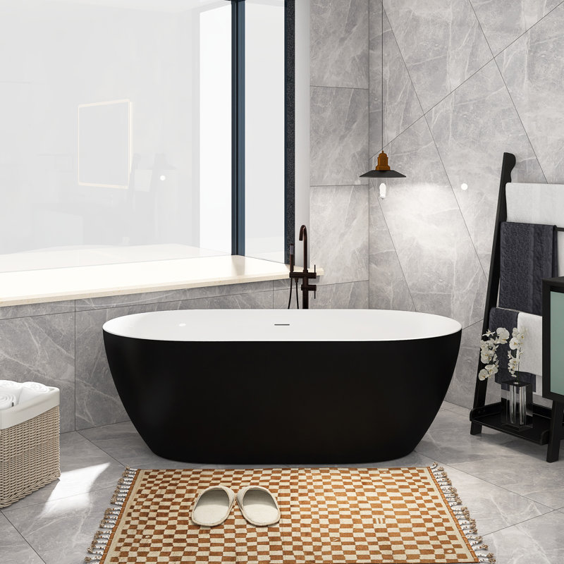 67'' x 29.5'' Freestanding Soaking Acrylic Bathtub, Black&White