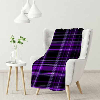 Sherpa Blanket - Purple and Black Buffalo Plaid Christmas Blanket, Super Soft Cozy Warm Thick Winter Throw Blankets for Couch and Bed,60x80inch