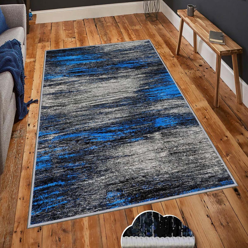 Tapis bleu / gris en polyester 3 pi 3 po x 4 pi 11 po Cadagan