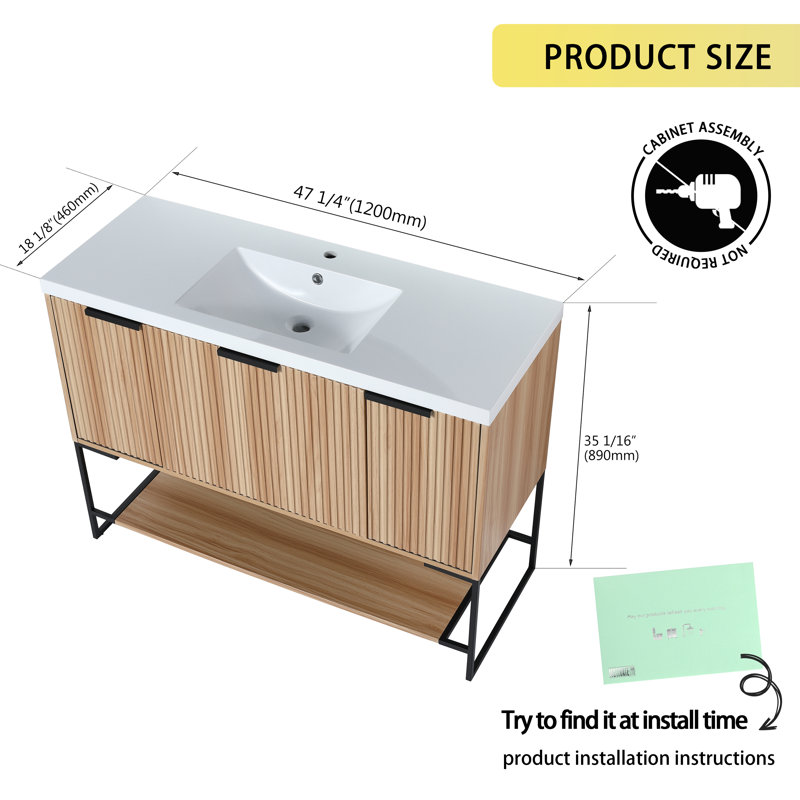 Meuble-lavabo simple autoportant avec plateau en résine 47,26 po Tontogany