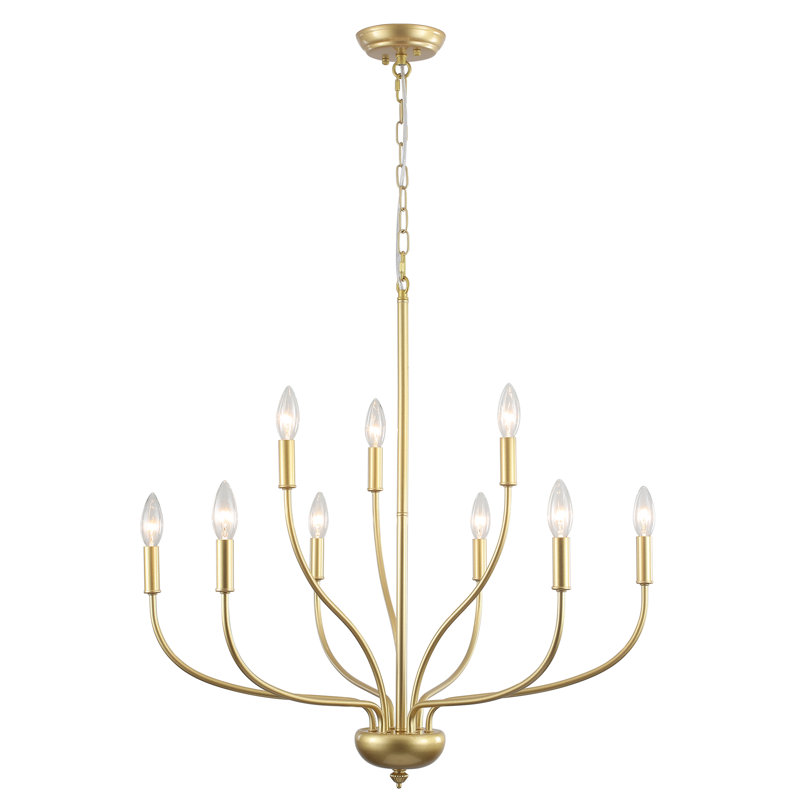 Lustre de style bougie classique / traditionnel à 2 niveaux à 2 lumières à intensité variable Sebron, Doré, 9 lumières