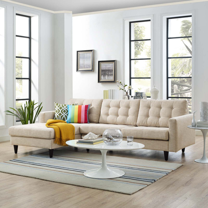 Modway Empress Sectional Sofa, Left Hand Facing, Teal Plainweave 100% Polyeste, 35.5" H x 99.5" W x 63.5" D