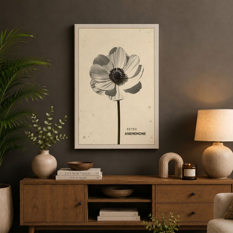 Anemone Study Botanical - Wrapped Canvas, 18x12 - 45.7 x 30.5 cm, Black Border