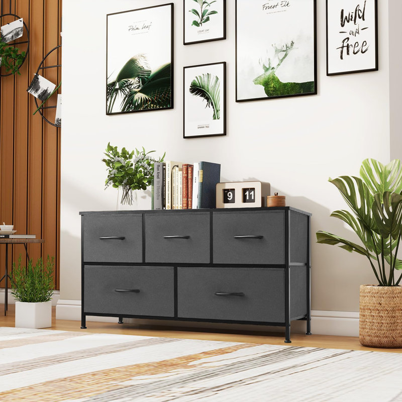 Kuth Dresser For Bedroom, 5 Storage Drawers, Wide Closet Chests Organizer Tower Furniture With Top Metal Frame For Clothes, Kids Room, Living Room, Hallway, Entryway