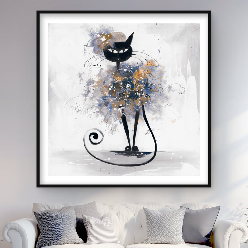 Dessin de chat noir - chambre dorée encadrée